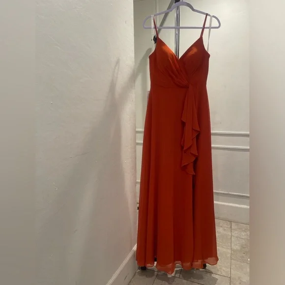 orange floral bridesmaid dress Sexy Mismatched Burnt Orange Soft Satin Mermaid Floor Length Bridesmai –  SposaBridal main image 0